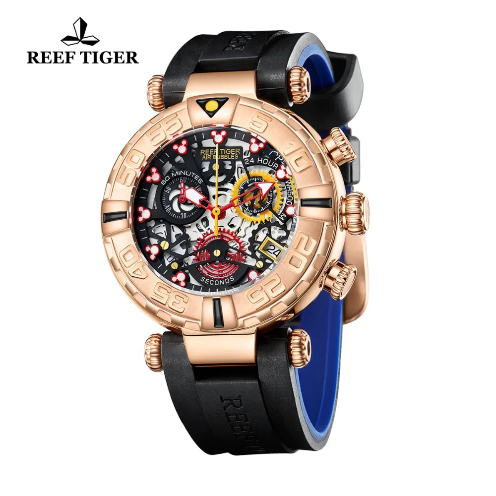 Reef Tiger/RT 2019 Элитный бренд модные креативные часы для мужчин с костями каучуковый