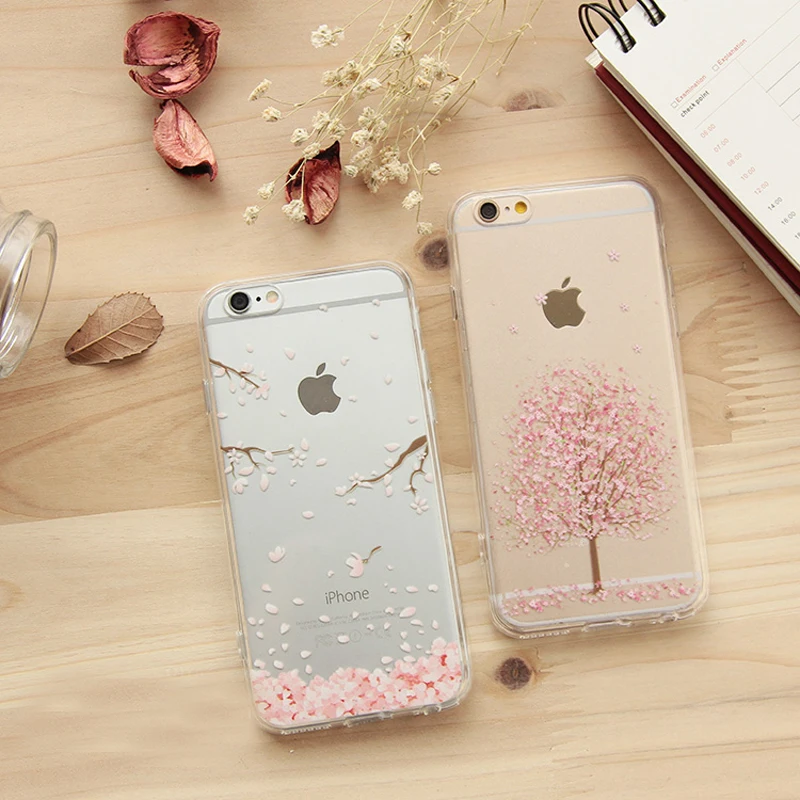 Мягкий прозрачный дерево цветок прекрасные милые телефон обратно кожи case защита