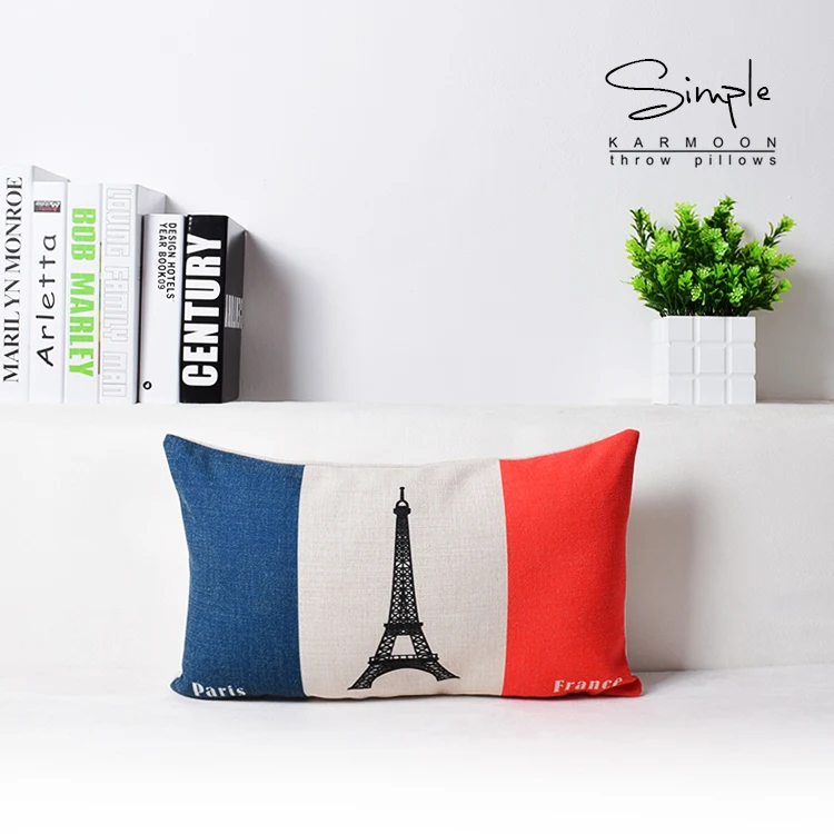 France Flag Paris Linen Cushion Cover Eiffel Tower Building Throw Pillow Case Decorative Lumbar 30x50 45x45 Decor | Дом и сад