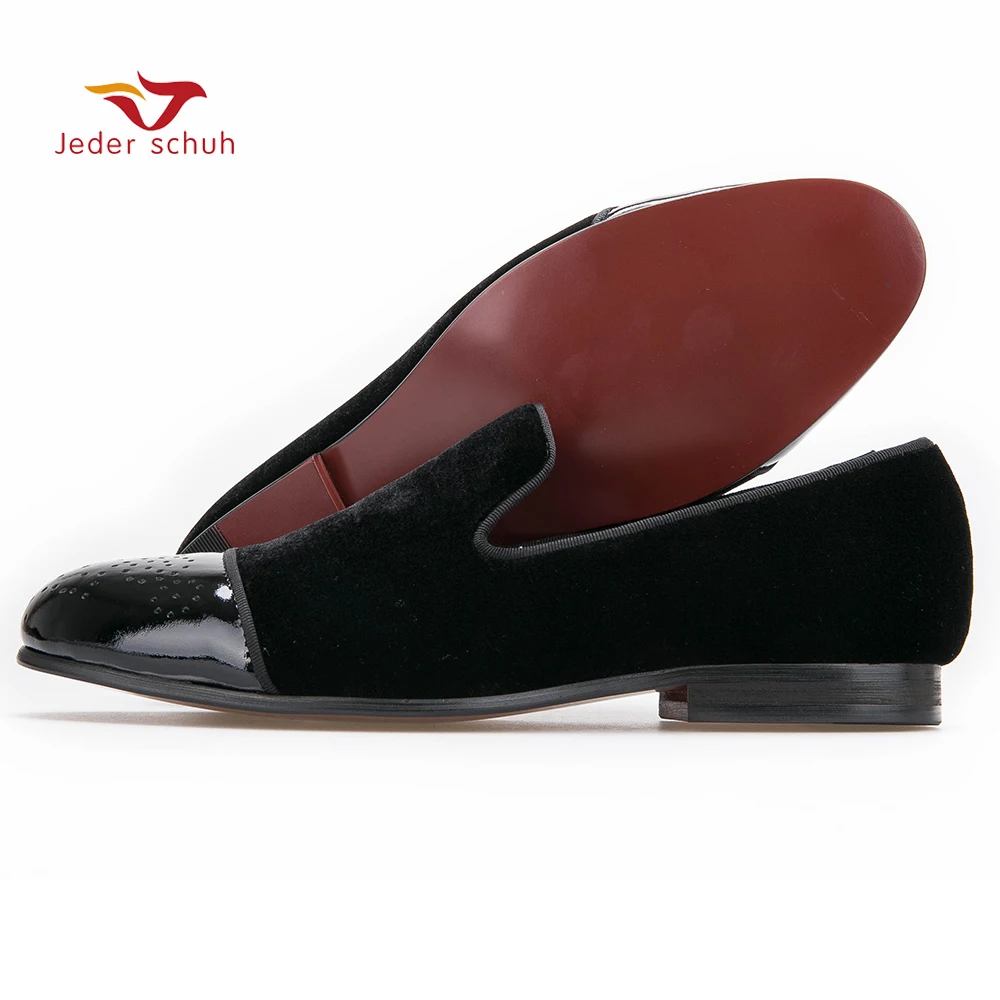 new style Patent leather toe with Bullock punch Handmade men velvet shoes wedding and party loafers men's flats | Обувь