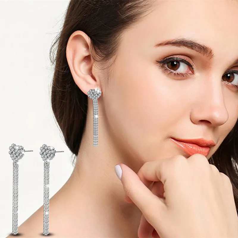 TJP новые модные длинные серьги с кисточками и кристаллами в виде сердца женские