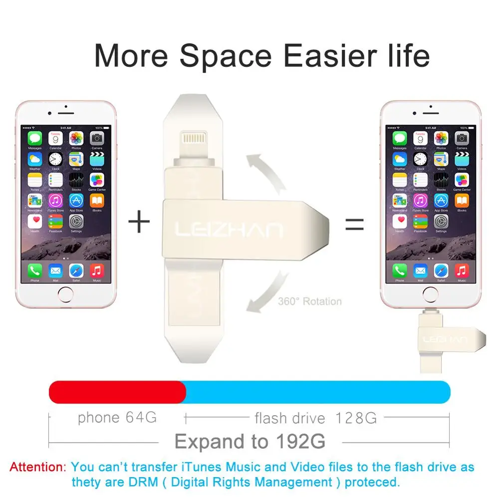 LEIZHAN 128 Гб OTG USB флеш-накопитель 3 0 для iPhone/iPad/IOS/ПК металлический с Lightning 64 ГБ