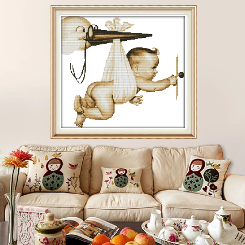 Летающий ребенок птицы домашний декор diy картина рассчитанная Печать на холсте DMC