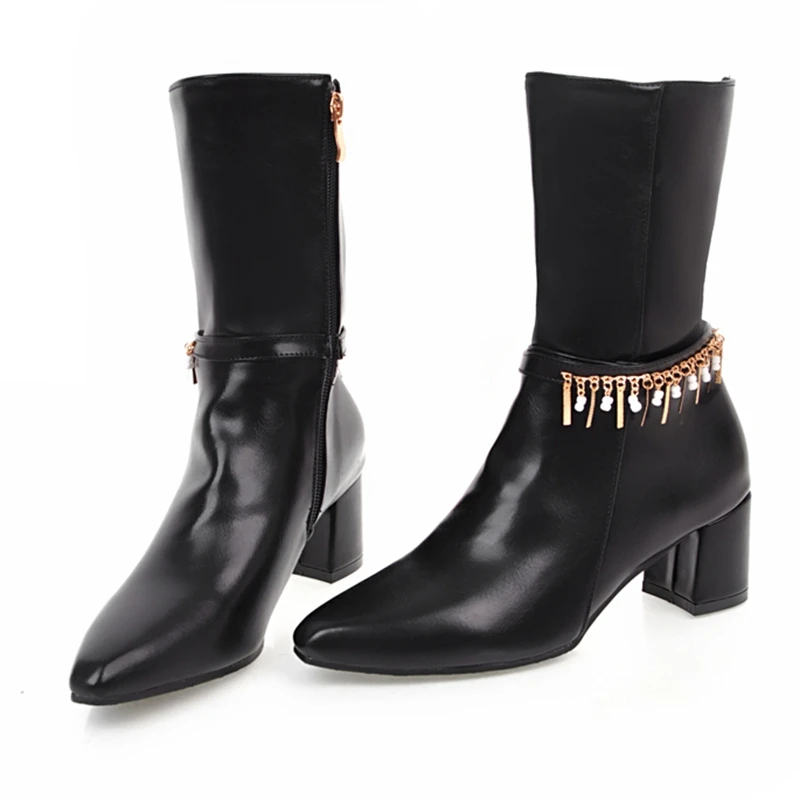 

ENMAYER New Arrival Lady basic pointed toe zip ankle boots women square heel high heel boots Big size 34-43 ZYL329