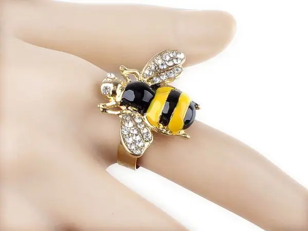 Забавное милое женское Хрустальное желтое пчелиное и хорнэ кольцо с