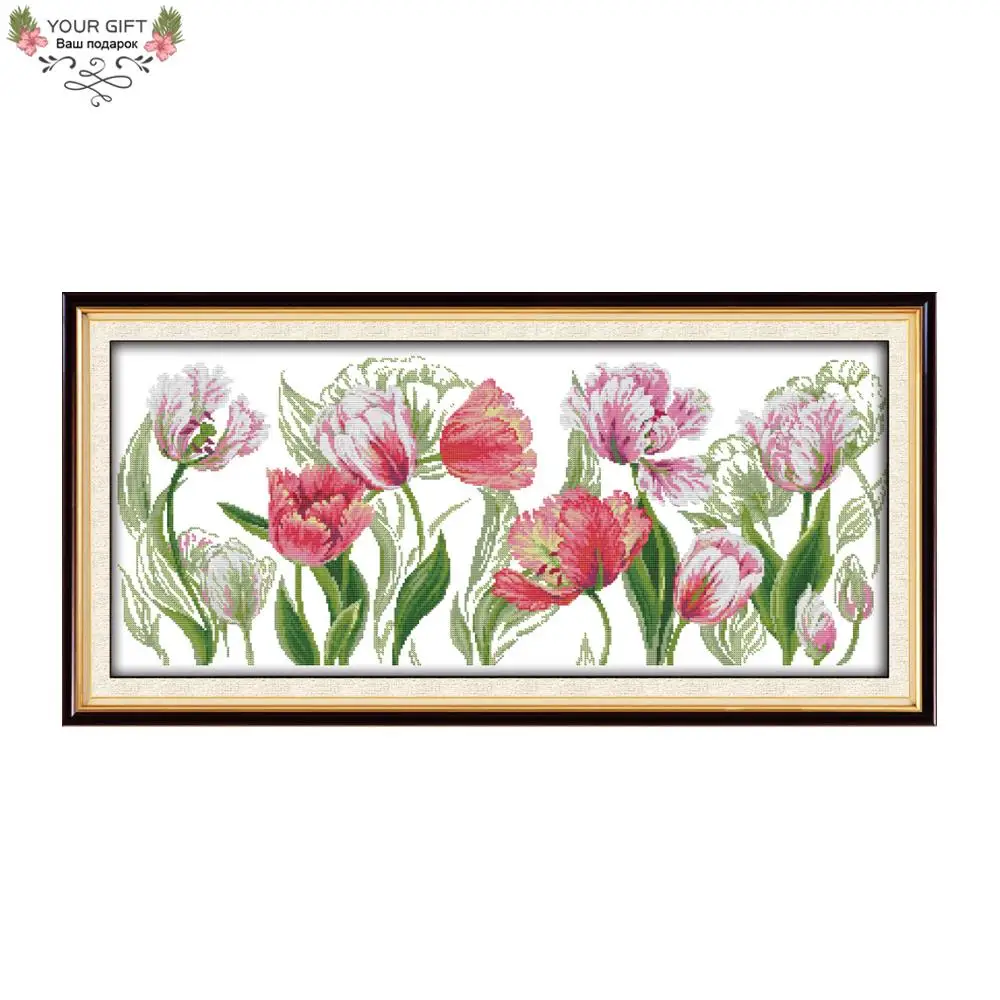 

Joy Sunday The Spring Tulips Home Decoration H641 14CT 11CT Counted and Stamped Flowers Embroidery DIY Cross Stitch kit