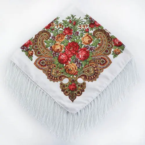 ASH02 Women Tassel Square Scarf Shawl Lady Printed Floral Short Tassel Headband Retro Cape Wrap Scarves 90*90cm - Цвет: ASH02