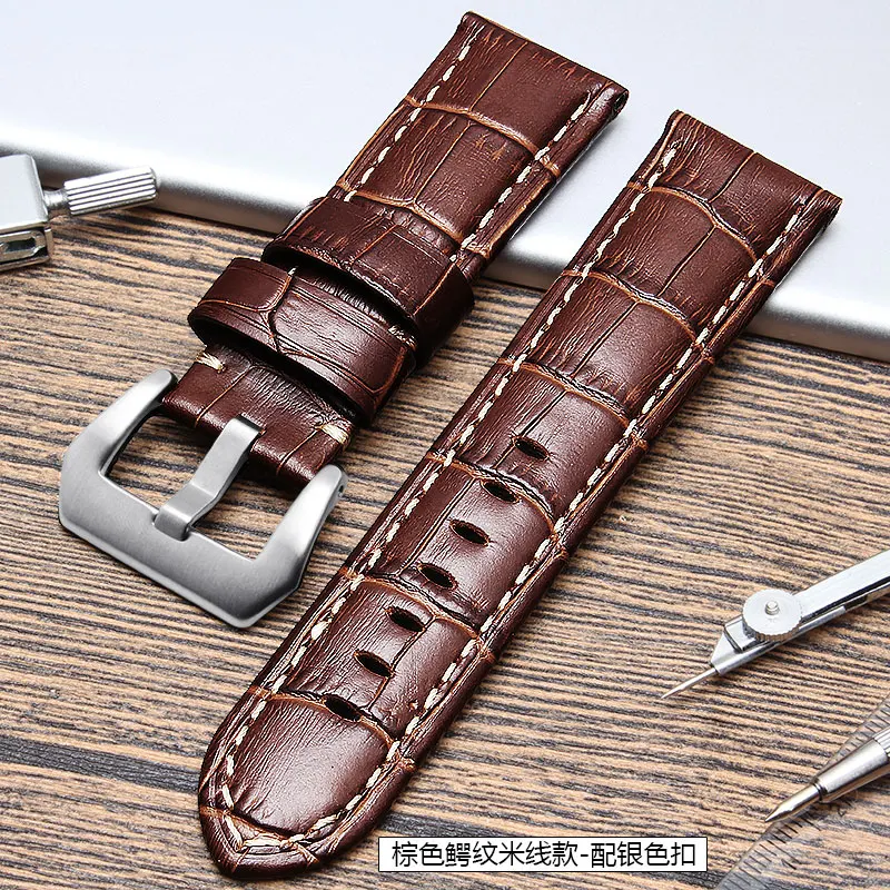 Genuine Leather Watchbands man's Italy Watch Band Strap for Panerai Belt Stainless Steel Buckle brown 22 24 26mm Exempt postage |
