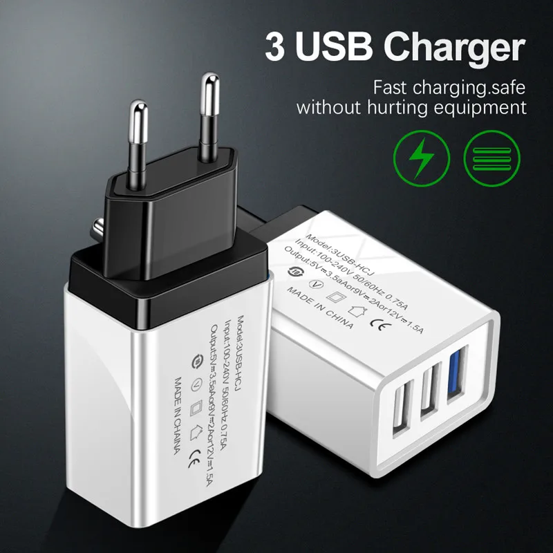 5 В/2 А 3 порта USB зарядное устройство EU/US адаптер для apple iphone samsung xiaomi huawei зарядные