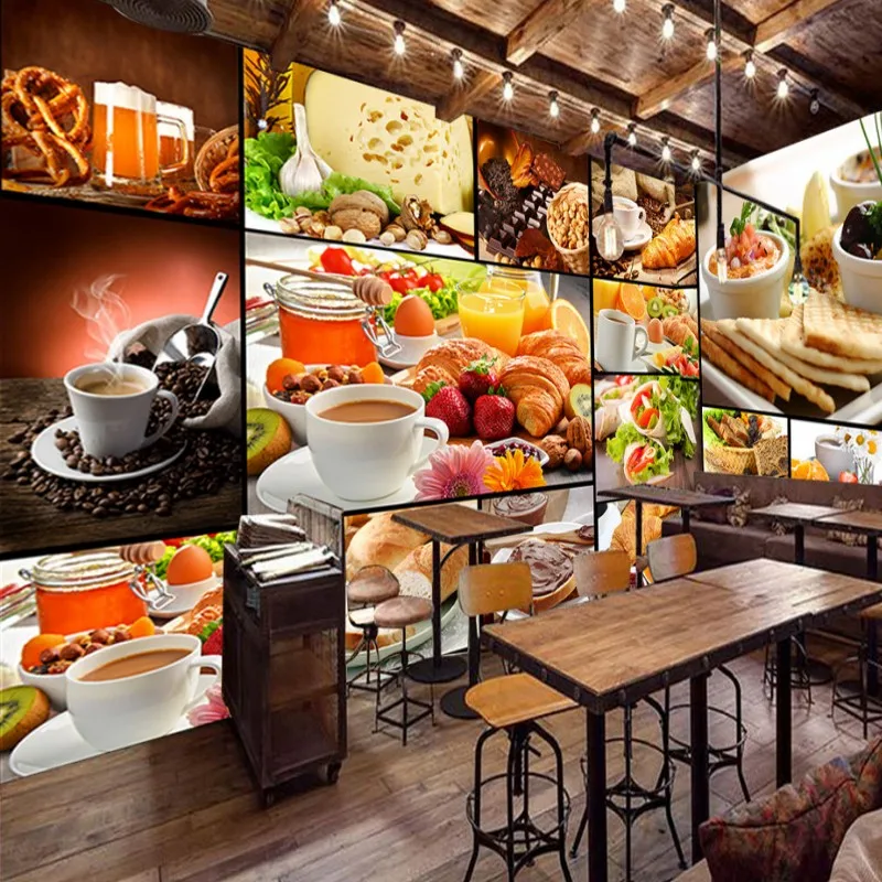 Обои 3d на заказ Европейская пекарня запеченное молоко десерт кафе фон Настенная