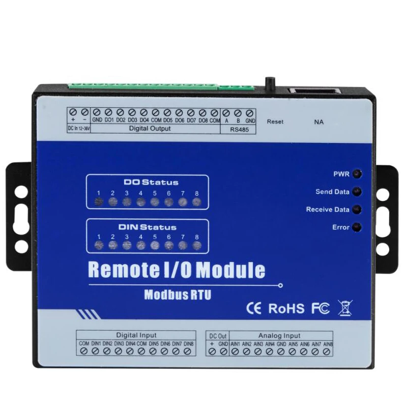 

Modbus Remote IO Module Data Acquisition Module(8DI+8RO+8AI) inbuilt Watchdog High Speed pulse output M160