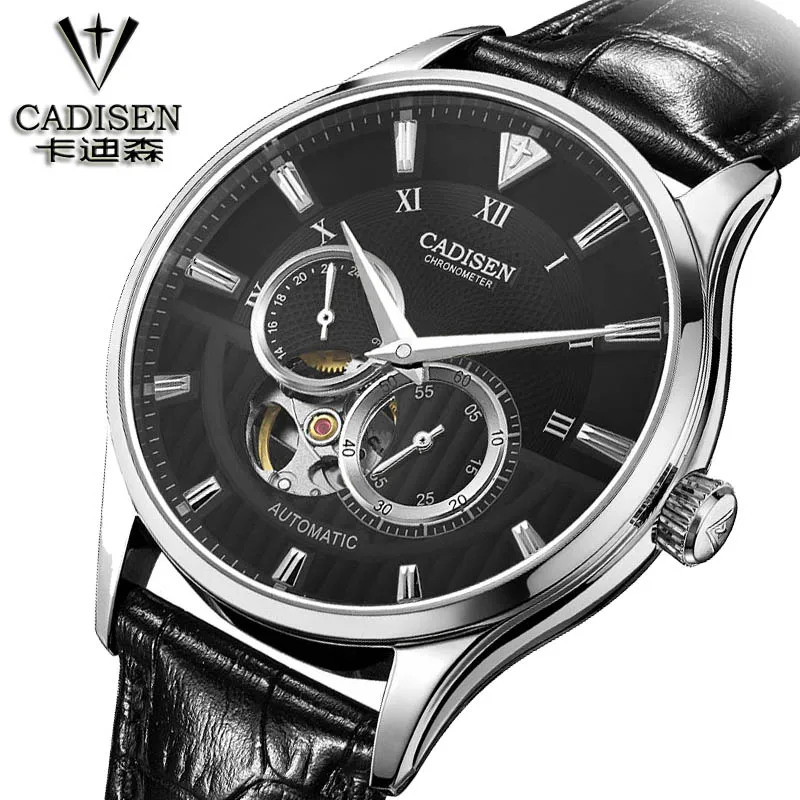 Бренд часы cadisen кожа автоматика мужские многофункциональные мужчины наручные