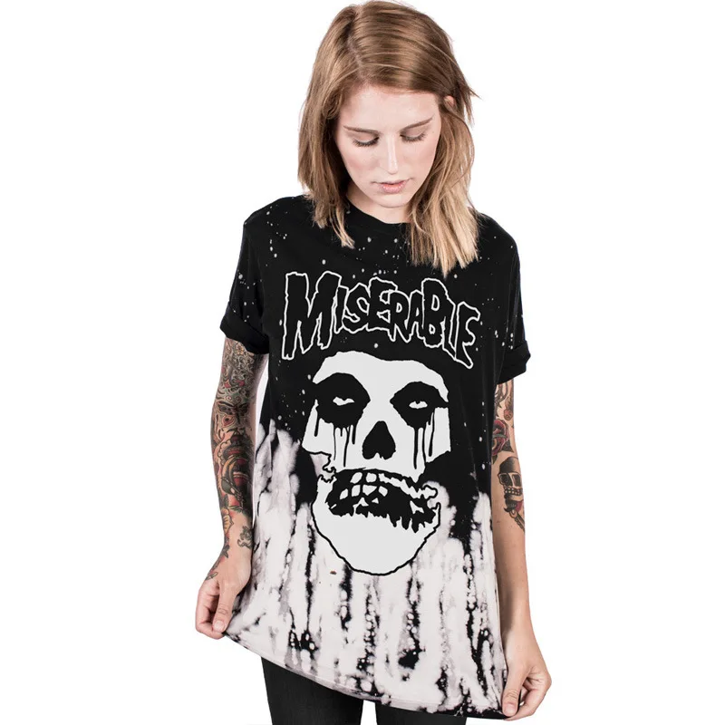 Для женщин Летняя футболка высокое качество панк черепа 3d Принт футболки Harajuku