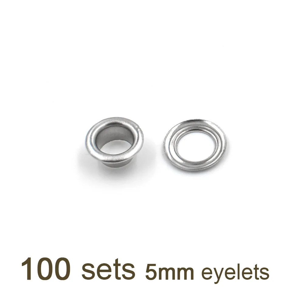 100 set 5mm eyelets 3,5 мм/4 мм/4,5 мм/5 мм/6 мм Металлические люверсы для скрапбукинга DIY для домашней работы швейная Одежда Люверсы ручные стучки инструменты - Цвет: 100 set 5mm eyelets