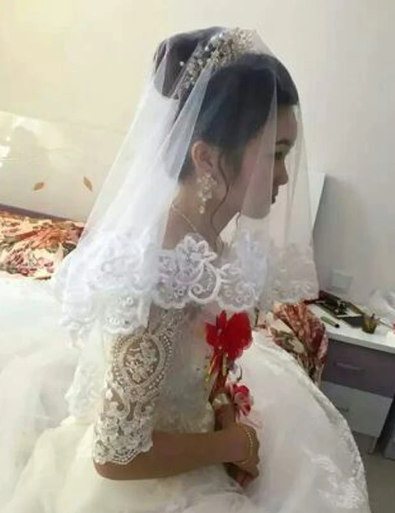 Wedding Veils New Wholesale 3m length ivory white in stock velos de novia Long lace appliqued bridal veil voile 2017 | Свадьбы и