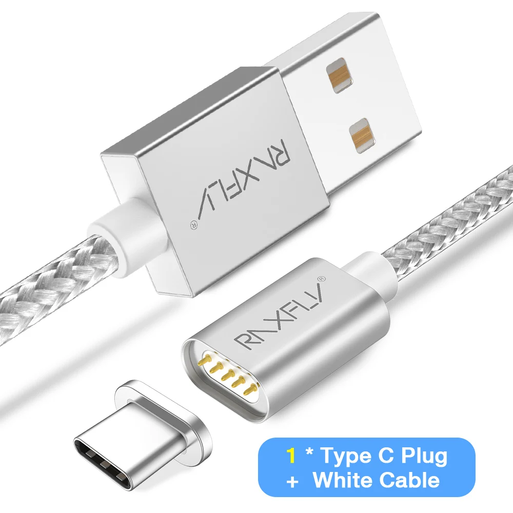 Silver Type C Магнитный зарядный кабель RAXFLY для samsung Note 8 9, кабель Micro usb type-C, Магнитный зарядный кабель USB для iPhone XS Max - Цвет: Silver Type C
