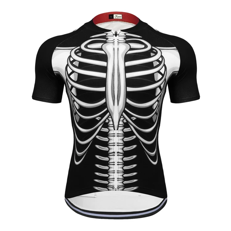 Jersey IRONANT Skeleton Велоспорт Джерси наборы с коротким рукавом летняя одежда для велоспорта Одежда для велоспорта с v-образным вырезом велосипедная рубашка черный белый - Цвет: Jersey