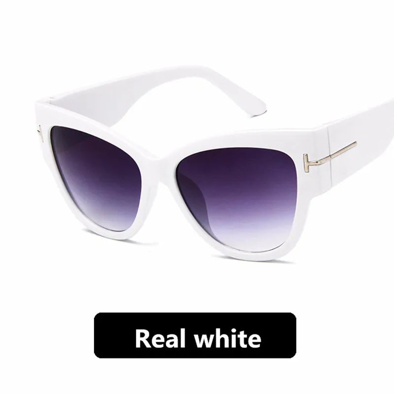 Real White Занавес, винтажные брендовые сексуальные женские негабаритные солнцезащитные очки кошачий глаз, женские большие солнцезащитные очки с Т-образной оправой, градиентные женские солнцезащитные очки UV400 - Цвет линз: Real White