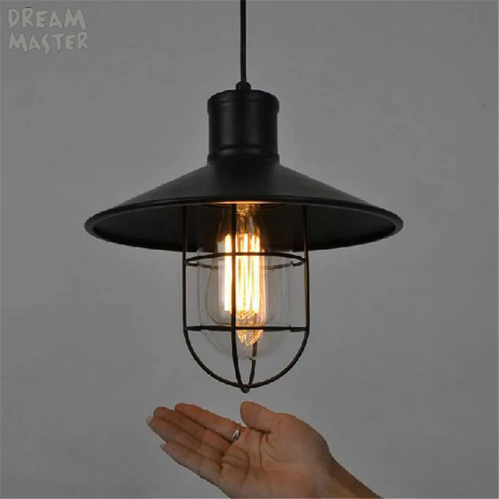 

Vintage Chandelier Light Industrial Edison Lamp American Style With Cage E27 Iron Base Coffee Bar Restaurant Kitchen Lights