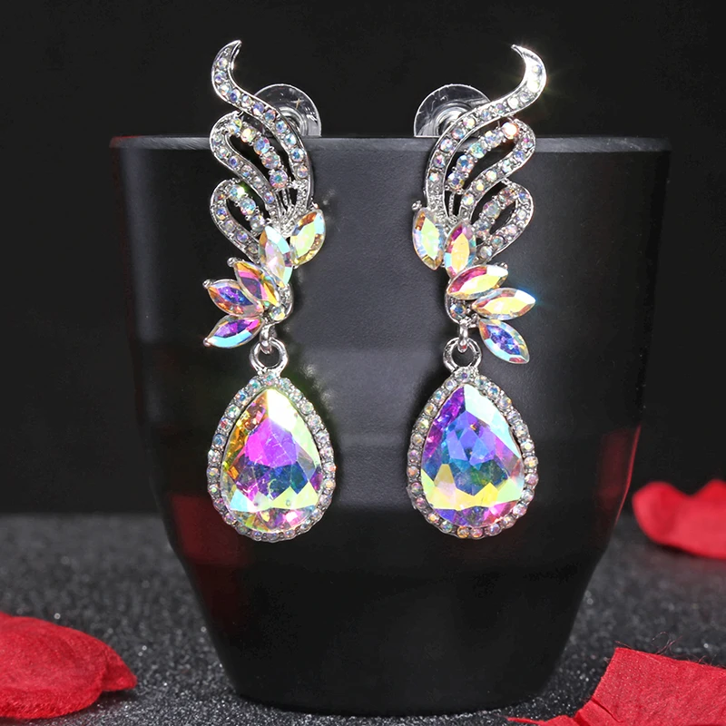 THRWELL Romantic Dangling Phoenix Shape Earrings for Women Shining Jewelry Christmas Gift Water Drop Pendant wedding party | Украшения и