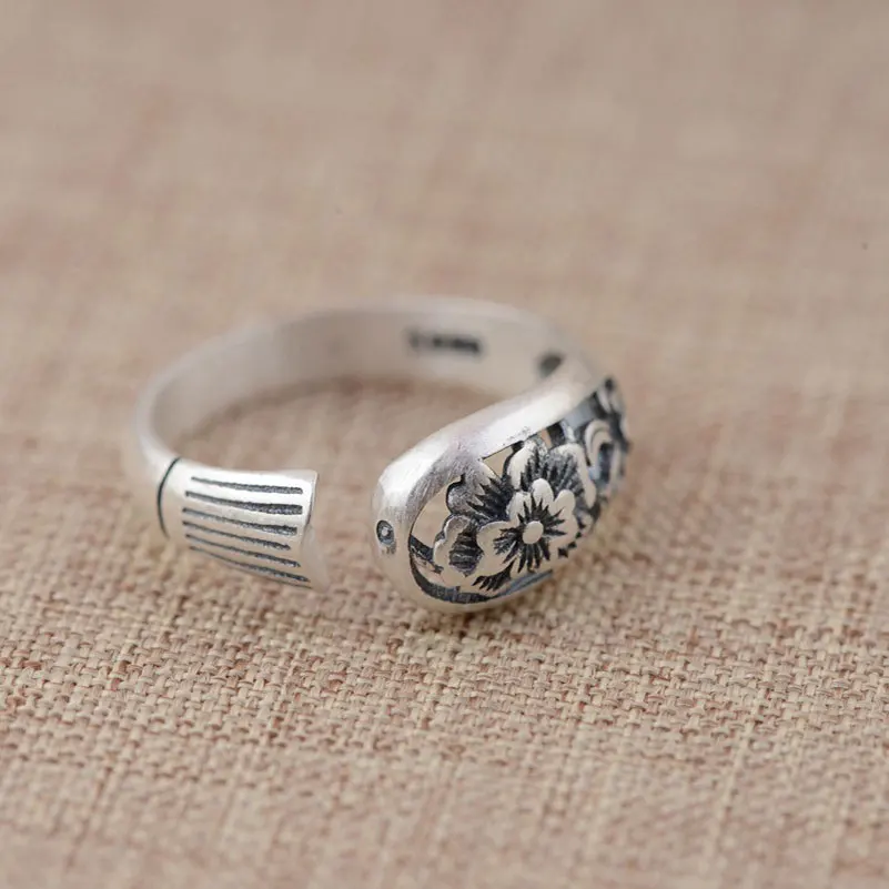 Серебряное кольцо с цветком FNJ в стиле панк|thai silver ring|925 sterling ringsterling rings |