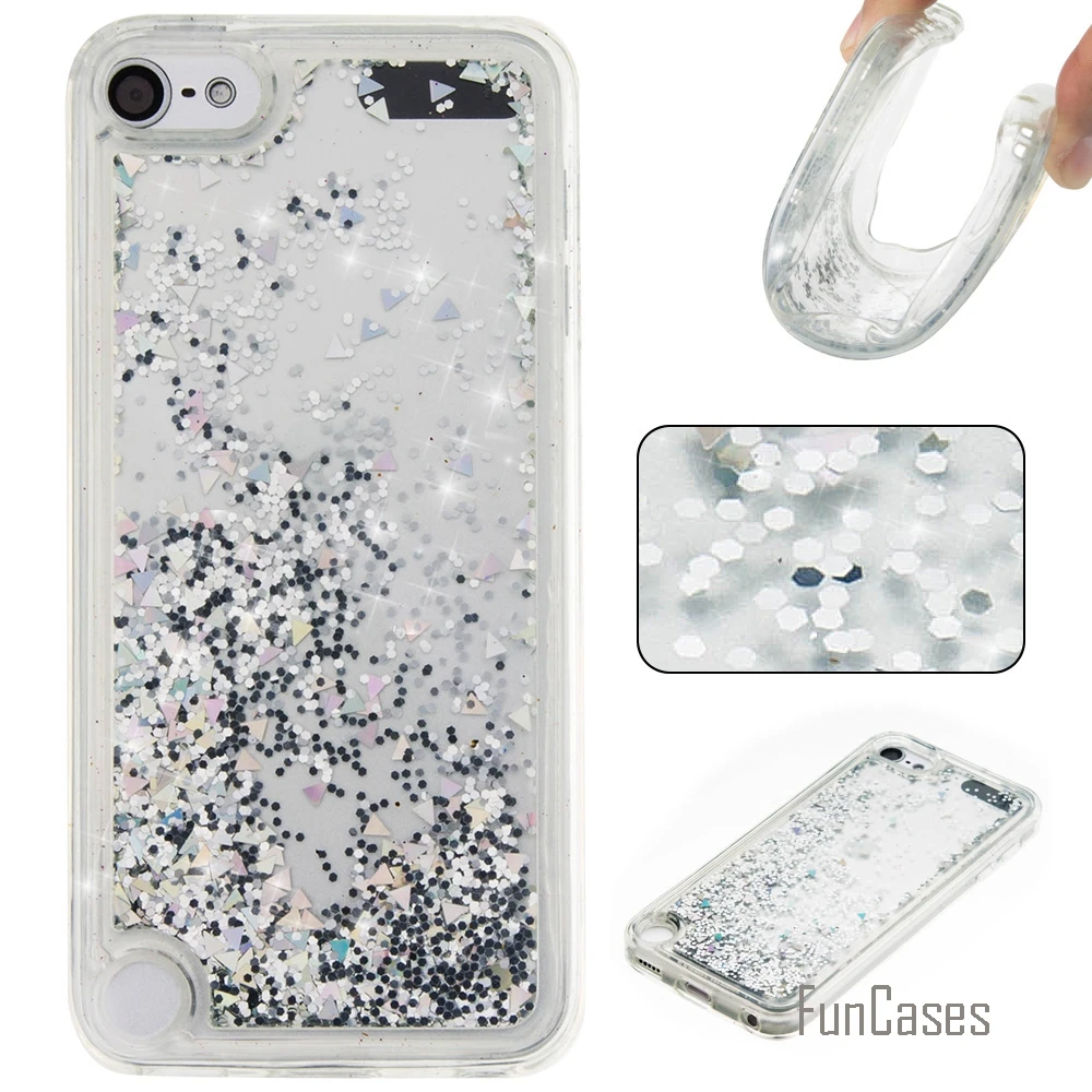 Coque Bling Love Heart Stars Мягкий ТПУ чехол для телефона Apple iPod Touch 5 Funda Quicksand сотовый Чехол