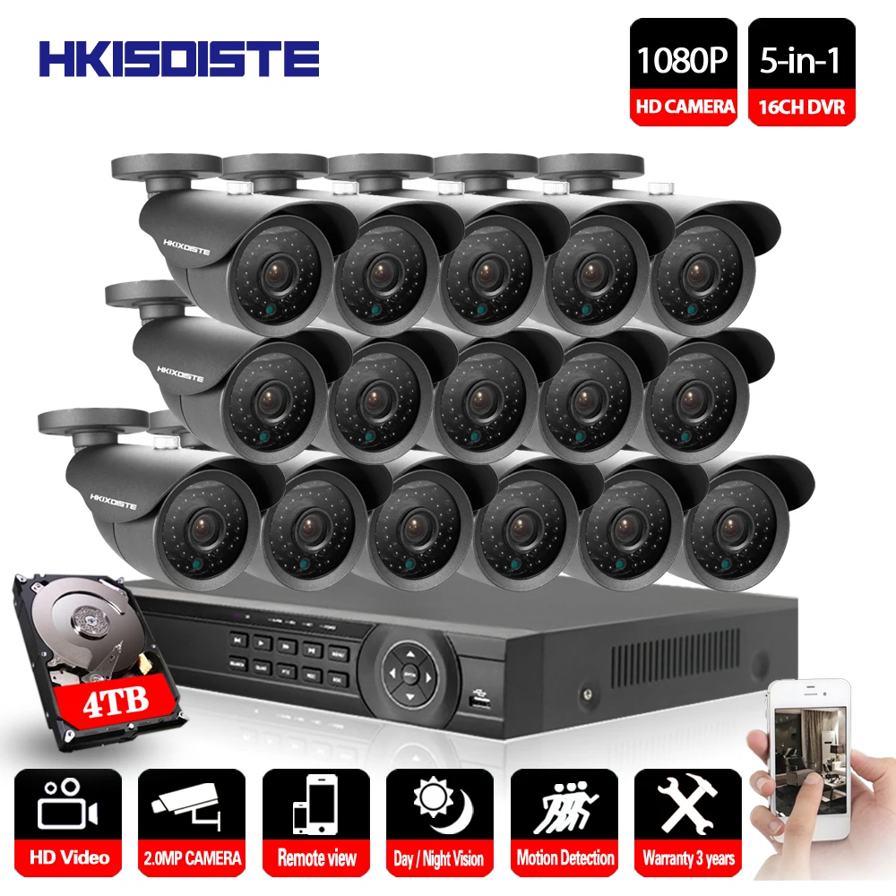 16CH AHD DVR 16 шт. 2.0MP 1080P камера безопасности CCTV система наружного водонепроницаемого