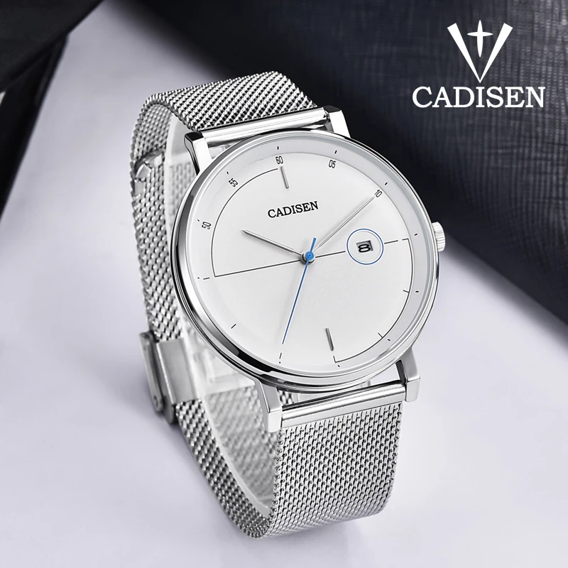 Мужские наручные часы CADISEN брендовые Роскошные Кварцевые водонепроницаемые со