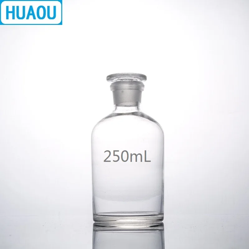 HUAOU 250mL Narrow Mouth Reagent Bottle Transparent Clear Glass with Ground in Glass Stopper Laboratory Chemistry Equipment