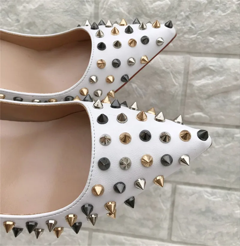 Белые кожаные свадебные туфли для невесты на высоком каблуке с шипами женские