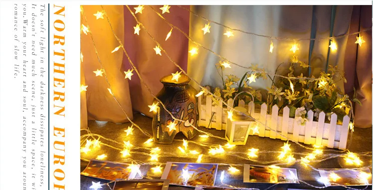 WOOTOP 5M/40leds outdoor waterproof star lights dimmable Christmas room decoration lights remote control led light string