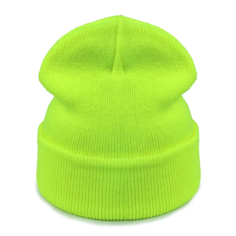 Fluorescent green Новинка, модная зимняя шапка для женщин и мужчин, шапка Skullies Beanies, теплые шапки унисекс, вязаные шапки для мужчин, шапки бини, простая теплая мягкая шапка - Цвет: Fluorescent green