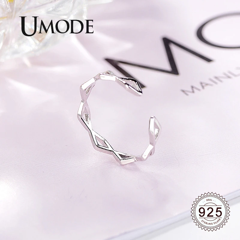 UMODE Новое 925 пробы Серебряное Открытое кольцо с геометрическим ромбиком для женщин, регулируемое ювелирное изделие Joyas de Plata 925 ALR0743