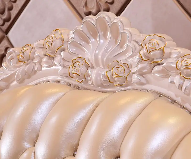 Европейский стиль кожаный диван из цельного дерева резной жилой мебели виллы