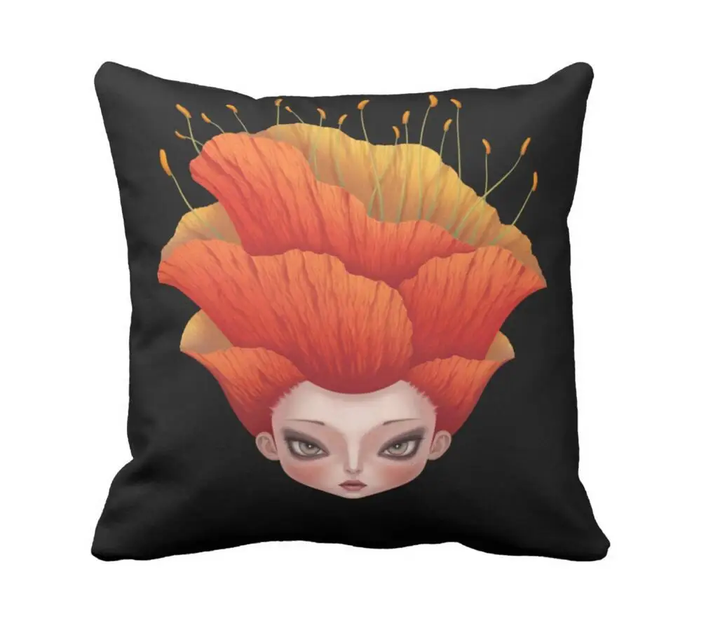 Red hair face doll ghost blossom black 33cmx33cm inch Soft Glossy Throw Pillow Case Pillowcase Cover (twin sides) | Дом и сад