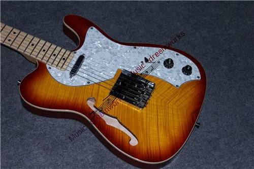 Красный Китай OEM firehawk гитара Горячая Высокое качество красивая F T электрогитара F отверстие, полые гитары AAA тигровые полосы - Цвет: Красный