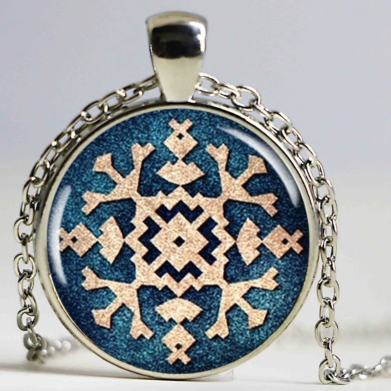 Винтажное ожерелье с подвеской снежинкой стеклянный кулон цветком и кабошоном