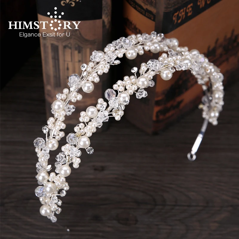 

HIMSTORY Handmade Rhinestone Pearl Princess Hairband Bridal Girls Hairwear Double Layers Crystal Headdress Hair Accessory