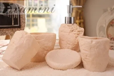 Bathroom Accessories Set 5pcs Sea Shell Style Sets Cartoon Resin Toothbrush Cup Soap Dish | Дом и сад