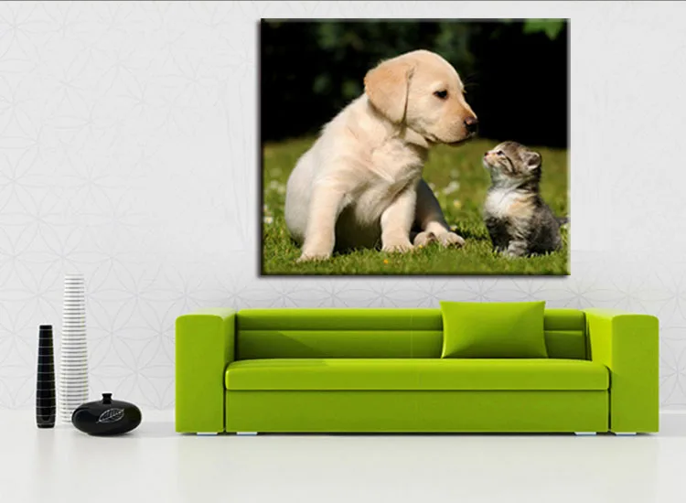 1 pieces / set Printings Cat and Dog Animal Sprout Pet Series Expression Poster Printing Canvas Art Living Room Decor | Дом и сад