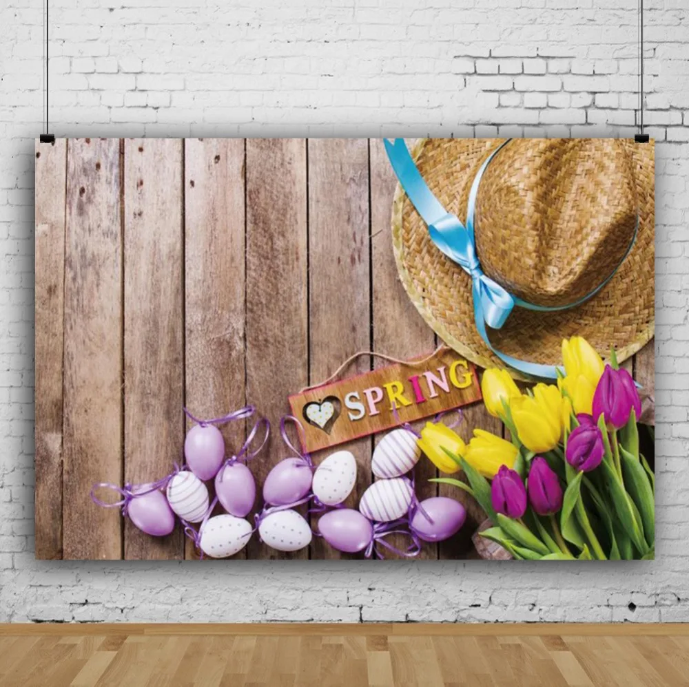 Laeacco Spring Flowers Egg String Straw Hat Plank Floor Baby Shower Scene Photo Background Photography Backdrop For Studio | Электроника