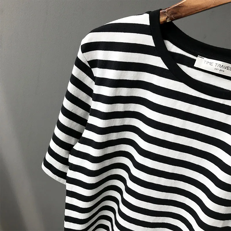 Для женщин Черный Белый o-образным вырезом в тонкую полоску Топы корректирующие