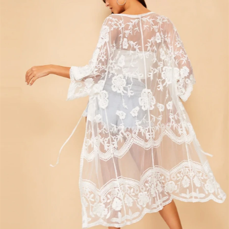

2019 Hot Women Kaftan Sarong Cardigan Cover Ups Summer Lady Chiffon Casual Swimwear Beachwear Bikini Cover Up Lace Plage Tops