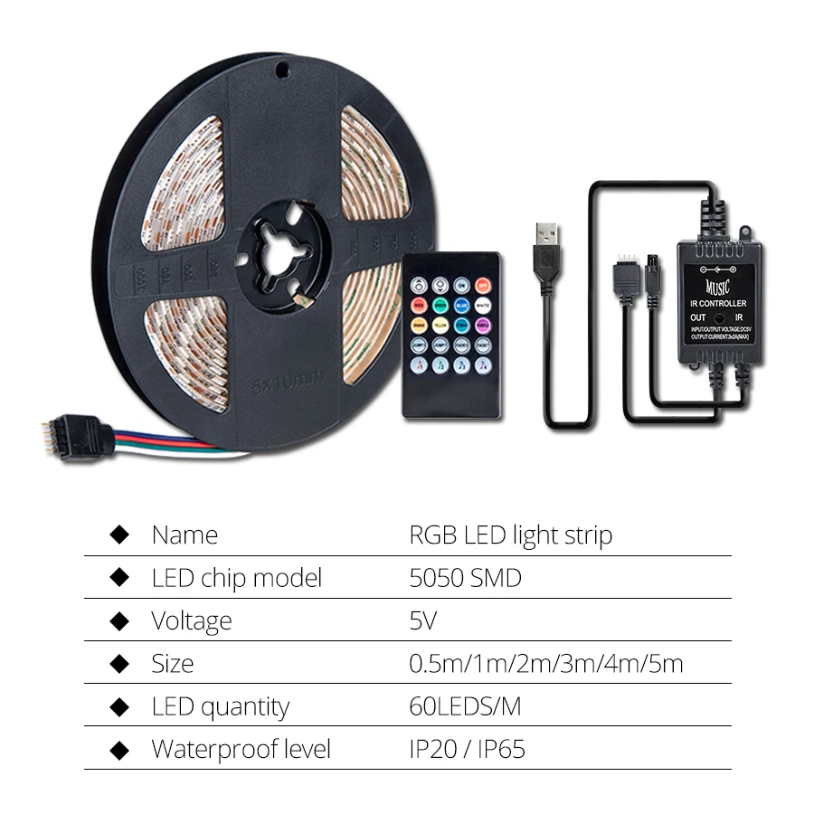 EeeToo RGB Светодиодная лента 5050 SMD водонепроницаемый музыкальный контроллер