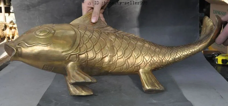 

Christmas 23"Chinese Fengshui brass Auspicious Animal Fish Goldfish Barracuda Sculpture Halloween