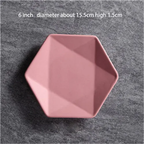 6 inch pink Керамические обеденные тарелки шестигранные матовые стейк паста десертное блюдо салат фрукты поднос для посуды Простые Модные западные тарелки - Цвет: 6 inch pink