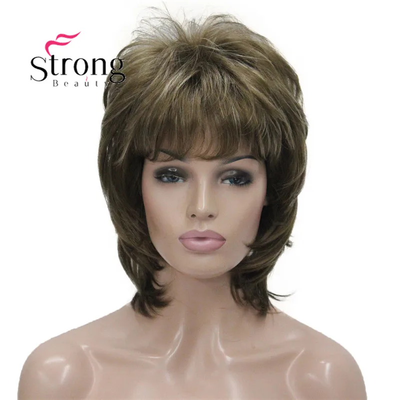 StrongBeauty короткий пушистый слоистый светильник коричневый высокий светильник ed Классический колпачок полный синтетический парик женские волосы парики