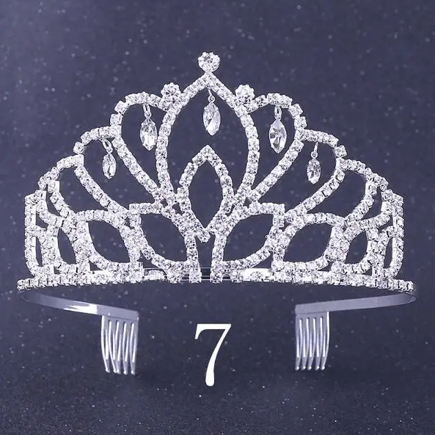 7 Женская повязка на голову с кристаллами в виде короны на день рождения для девочек 18, 22, 30, 50, 90 лет, блестящая диадема на день рождения с расческой - Окраска металла: 7