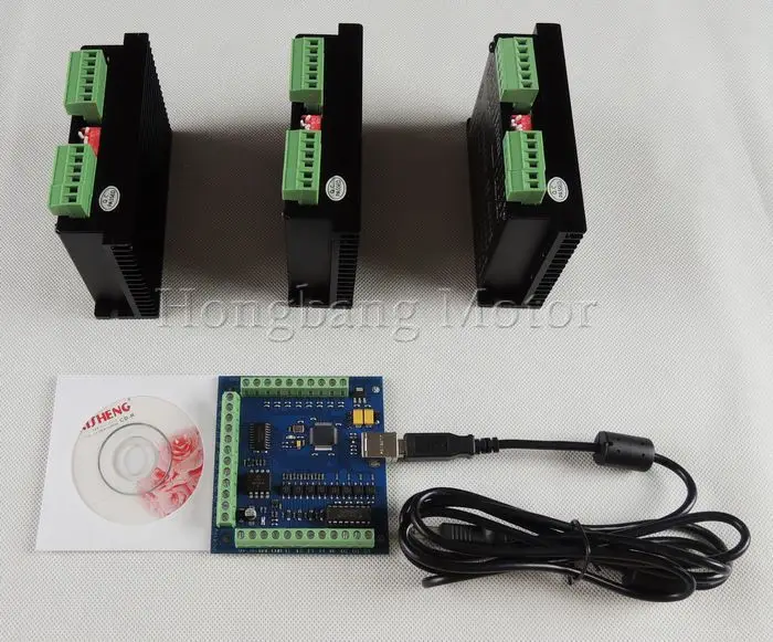 CNC mach3 usb 3 Axis Kit, 3pcs TB6600 1 Axis Driver controller + one mach3 4 Axis USB CNC Stepper Motor Controller card 100KHz