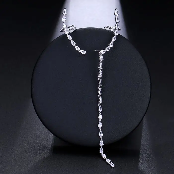 silver EMMAYA, новинка, уникальный кристалл, асимметричный кубический циркон, элегантные длинные серьги, серебряные ювелирные изделия для женщин, модные вечерние, свадебные подарки - Окраска металла: silver
